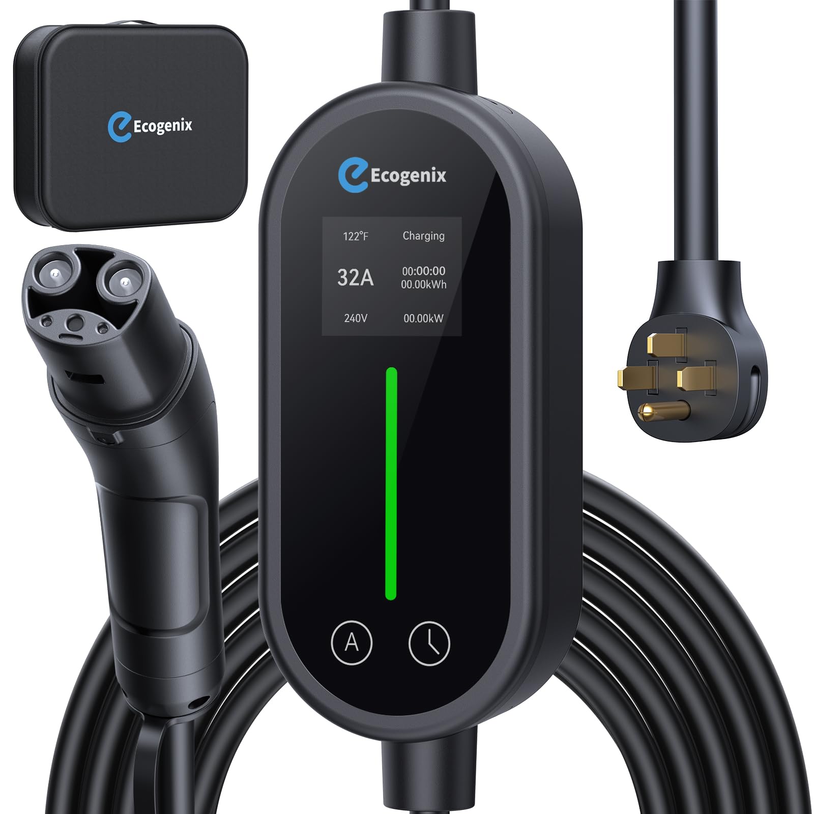 Ecogenix Newest Level 2 EV Charger for Tesla Charging (32Amp, 240V, NEMA 14-50P) Adjustable Current/Delay Charging with 21ft Cable, Tesla Mobile Charger for Model Y/3/X/S/Cybertruck, Outdoor and Home