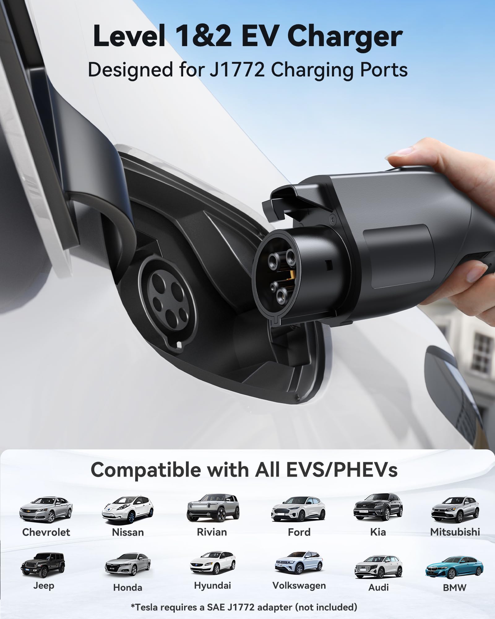 Ecogenix 2024 Upgraded Level 1&2 EV Charger | Mobile Home Portable | 16A 110V-240V Adjustable Current Connector Charging Station with NEMA 5-15 & 6-20 Plug | Fits All SAE J1772 Electric Vehicle/PHEVS