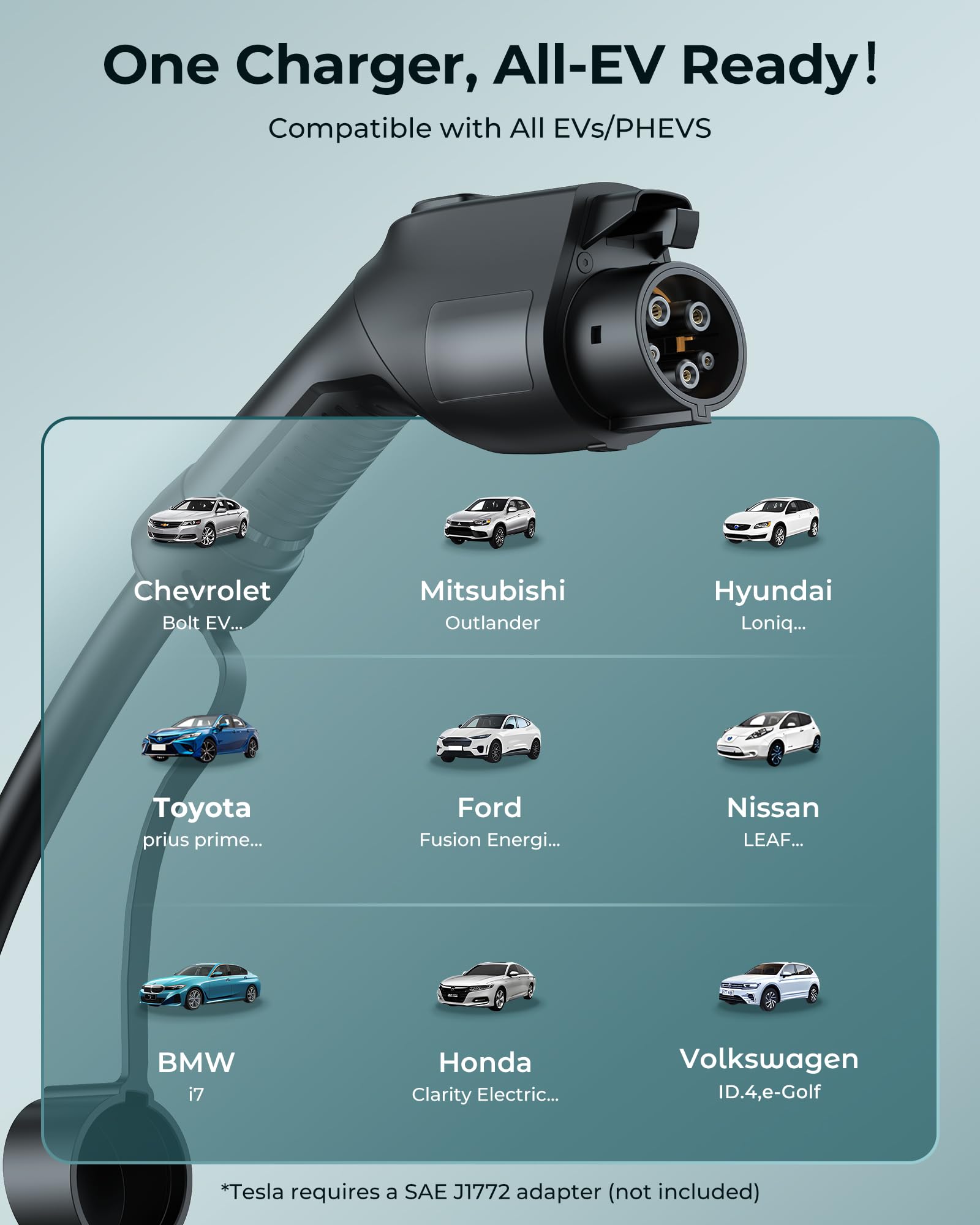 Ecogenix Level 1&2 EV Charger, 2024 Upgraded 16A Electric Car Mobile Charger | Adjustable Current | 110V-240V | NEMA 5-15 & NEMA 6-20 Plug | 21ft Cable | Home Portable Charger for All SAE J1772 EVs