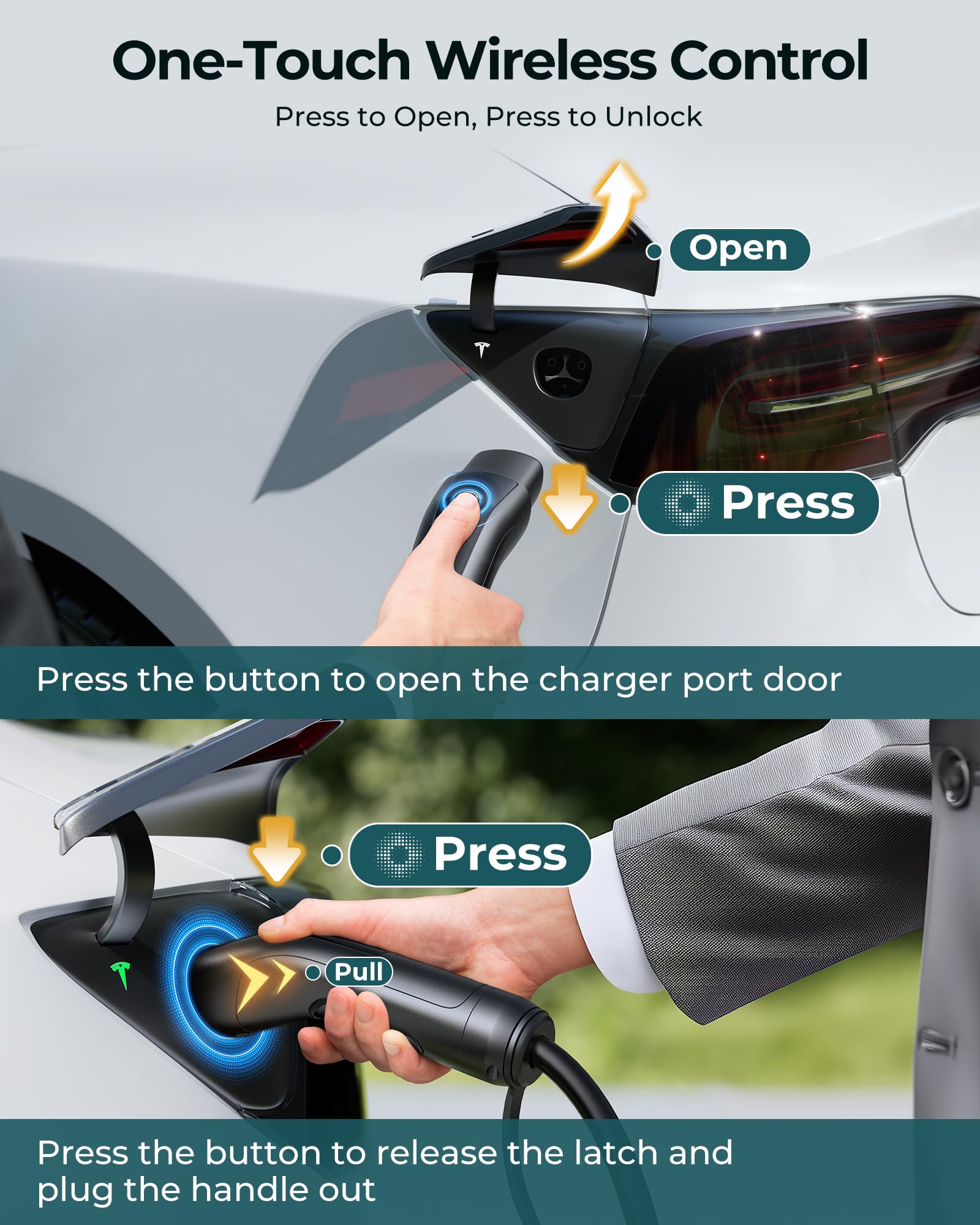 Ecogenix Tesla Charger Level 1&2  (16Amp, Wireless Control, 25FT Cable)  Mobile EV Charger with Tesla Connector, NEMA 5-15 & NEMA 6-20 Plug, For Tesla Model Y 3 X S Cybertruck, Tesla Accessories 2024