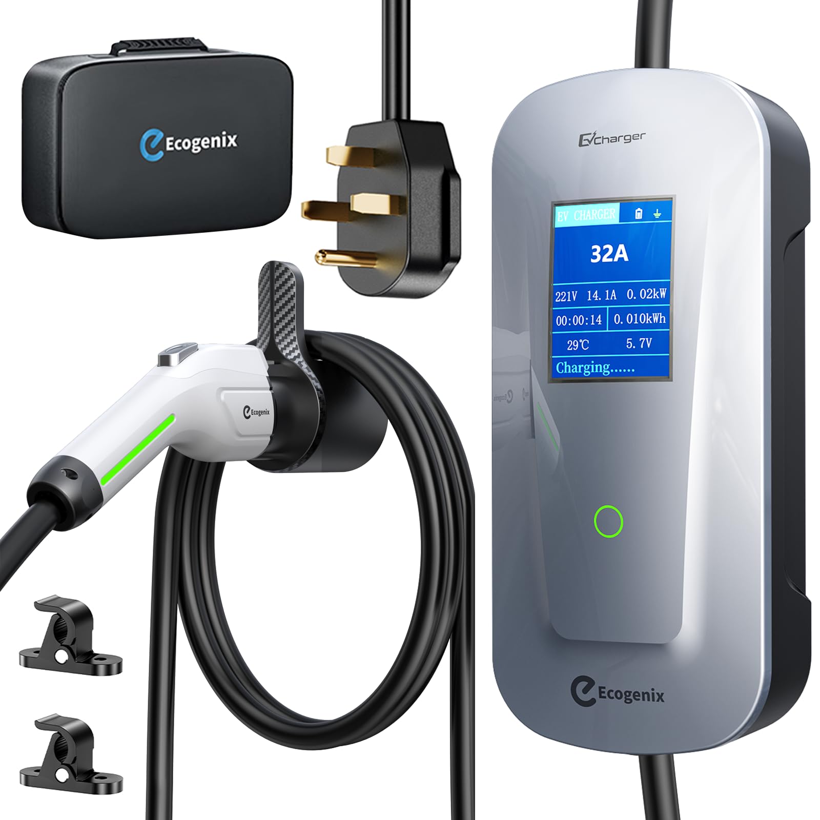 Ecogenix 2024 Newest Level 2 EV Charger [32Amp, 240V, NEMA 14-50P] Portable Electric Vehicle Charging Stations with J1772 Connector and 25 ft Cable, Works with All J1772 EVs, for Home and Outdoor